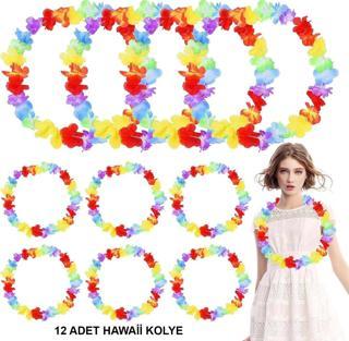 samur parti parti aksesuar & kostüm Hawaii Çiçekli Boyun Kolyesi - Renkli Tropikal Parti Leisi 12 Adet