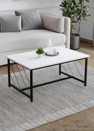 Yüceer Home Düz Kesim Sehpa ,60X90 Metal Ayaklı Masa , Orta Sepha , Beyaz ,Dekoratif Orta Sehpa