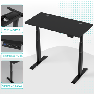 Karr Office O-Flex Duo Çift Motorlu Elektrikli Yükseklik Ayarlı Masa - 180X80 - Siyah