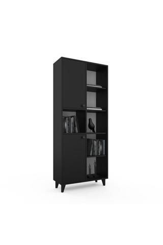 Anzera Siena Kitaplık /Çok Amaçlı Dolap - Siyah - Dolaplı