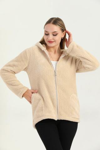 Moda Ugs Welsoft Fermuarlı Kapüşonlu Kısa Polar Hırka Haki Yeşil