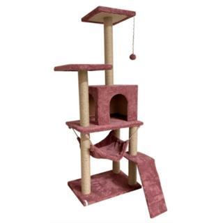 Reyo Pet B-07 Hamaklı Yuvalı Lüx Kedi Tırmalama Oyun Evi Gül Kurusu