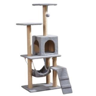 Reyo Pet B-07 Hamaklı Yuvalı Lüx Kedi Tırmalama Oyun Evi Gri