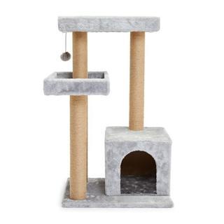 Reyo Pet Kulübeli Çift Teraslı Kedi Tırmalaması Gri