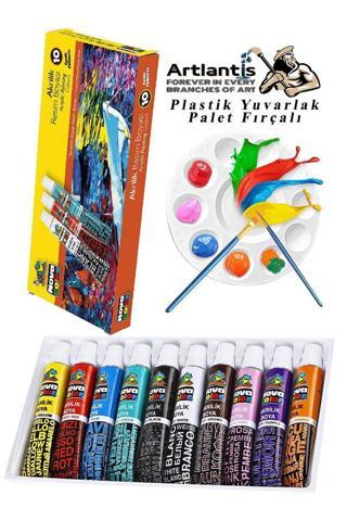 Akrilik Boya Novacolor 10 Renk 9 ml Tüp 1 Paket 10 Lu Akrilik Boya Seti ve Yuvarlak Resim Paleti Fırçalı 1 Paket 10 Hazn