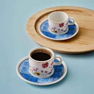 Güral Porselen Mental 4 Parça 2 Kişilik Kahve Fincan Takımı 6709 Mavi