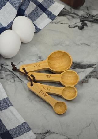 Bambu Ölçü Kaşığı Seti - Doğal 4lü Baharat Kaşığı Takımı - 4 Parça