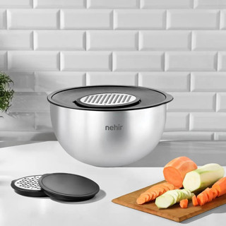 Nehir Silver 4 Parça Rendeli Çelik Karıştırma Kabı