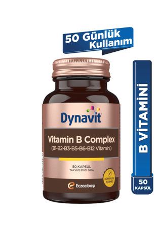Dynavit Vitamin B Complex 50 Kapsül - B1, B2, B3, B5, B6, B12 Vitamini- Enerji