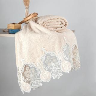 Nazik Home Rita Dantelli Pamuk Havlu-Bej 90x150