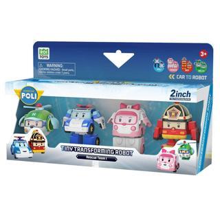 Robocar Poli Dönüşebilen Kasabanın Kurtarma Araçları 4’lü Oyuncak Seti – Mini Araçtan Robota 5 cm