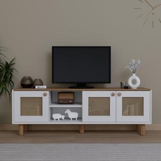 Midoser Bohem Serisi Garden Meşe - Beyaz Pvc Hasır Desen Tv Ünitesi