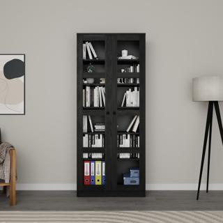 Midoser Lucas Cam Kapaklı Vitrin - Büfe - Kitaplık Ve Çok Amaçlı Dolap ( Ayarlanabilir Raf ) - Siyah 190x80 cm