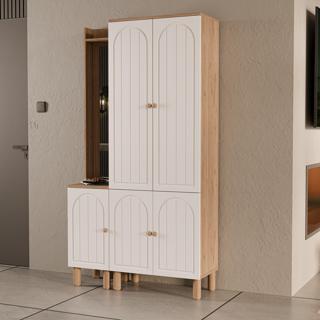  Set 5089-5084 Rapsody Sol Aynalı 5 Kapaklı (MEMBRAN) 5 Askılı Bohem Portmanto Sepet-beyaz