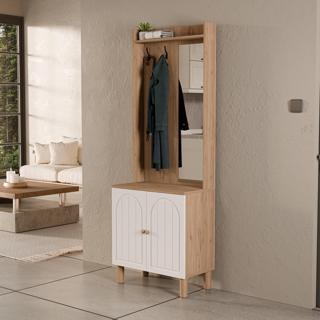 5076 Rapsody Sağ Aynalı 2 Kapaklı (MEMBRAN) 2 Askılı Bohem Portmanto Sepet-beyaz