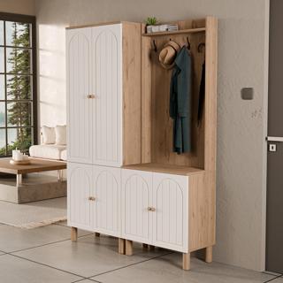 Set 5084-5072 Rapsody 6 Kapaklı (MEMBRAN) 9 Askılı Bohem Portmanto Sepet-beyaz