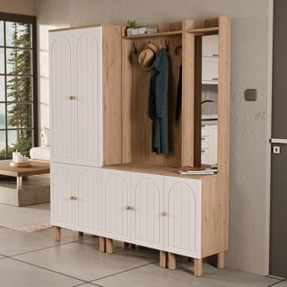 SET 5084-5072-5088 RAPSODY SAĞ AYNALI 7 KAPAKLI (MEMBRAN) 9 ASKILI BOHEM PORTMANTO SEPET-BEYAZ