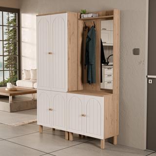 Set 5084-5076 Rapsody Sağ Aynalı 6 Kapaklı (MEMBRAN) 7 Askılı Bohem Portmanto Sepet-beyaz