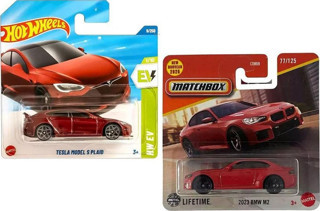 2 Araç BMW Set - Hot Wheels Tesla Model S Plaid & Matchbox BMW M2 (1/64)