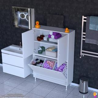 Modilayn İLKİM 90 x 138 x 32,5 cm' lik Kapak İçi Çift Raflı, Üç Akıllı Çamaşır Sepetli Dolap