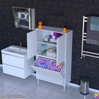 Modilayn İLKİM 85 x 138 x 32,5 cm' lik Kapak İçi Çift Raflı, İki Akıllı Çamaşır Sepetli Dolap