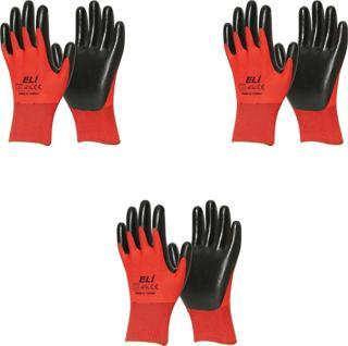 Eli Nitril İş Güvenlik Eldiveni - Kırmızı - 10/XL - 3 Çift - Paket