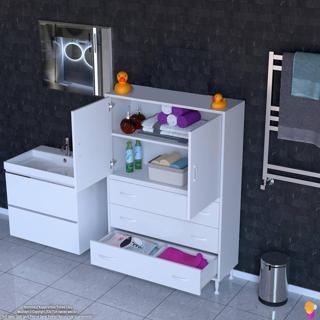 Modilayn İLKİM 90 x 138 x 32,5 cm' lik Kapak İçi Çift Raflı ve 3 Çekmeceli Düzen Harikası Dolap