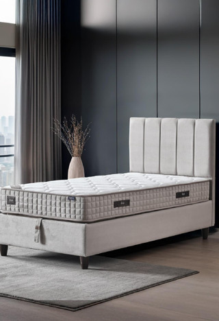 Manolya Tek Kişilik Sandıklı Baza Antibakteriyel Ortopedik Paket Yaylı Yatak 3 lü Set