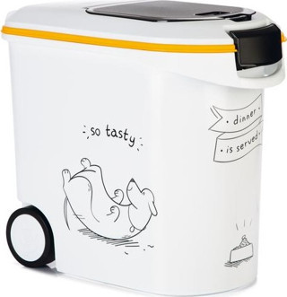 Beeztees Mama Saklama Kabı, Plastik, Tekerlekli, Özel Kapaklı, Beyaz, 35L