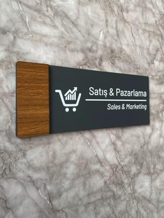 Wooden Serisi Mat Antrasit Satış&Pazarlama Yönlendirme Levhası