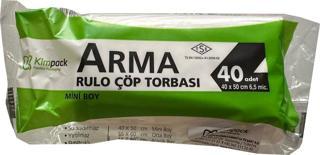 Arma Kimpack Beyaz Mini Boy 40 x 50 Cm. - 20 Litre Çöp Torbası Poşeti - 40 Adetlik 1 Rulo