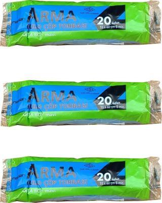 Arma Mavi Orta Boy 55 x 60 Cm. - 30 Litre Çöp Torbası Poşeti - 20 Adetlik 3 Rulo