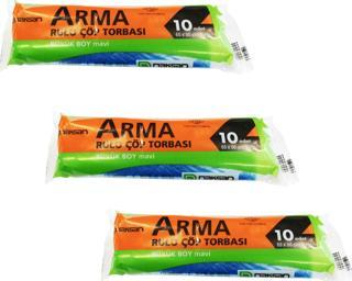 Arma Standart Büyük Boy 50 Litre Çöp Torbası Poşeti / 65 x 80 Cm - Mavi - 10 Adetlik 3 Rulo