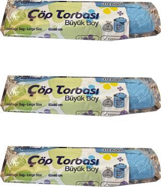 Canhome Mavi Büyük Boy Battal 65x80 Cm. 30 Litre Çöp Torbası Poşeti - 10 Adetlik 3 Rulo