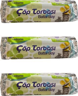 Canhome Mavi Büyük Boy Battal 75x90 Cm. 30 Litre Çöp Torbası Poşeti - 10 Adetlik 3 Rulo