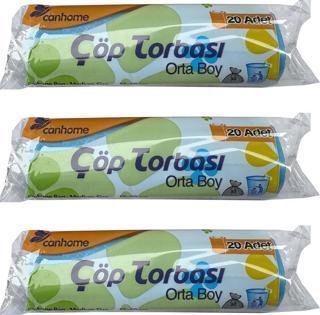 Canhome Mavi Orta Boy 55x60 Cm. 30 Litre Çöp Torbası Poşeti - 20 Adetlik 3 Rulo