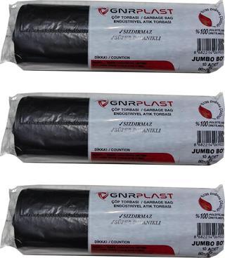 GNR Endüstriyel Jumbo Çöp Torbası Poşeti - 2 Kat - Siyah - 400 Gr. - 80x110 Cm. - 10 Adetlik 3 Rulo