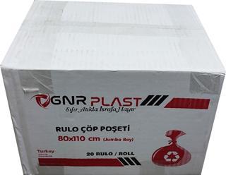 GNR Endüstriyel Jumbo Çöp Torbası Poşeti - 2 Kat - Siyah - 500 Gr. - 80x110 Cm. -10x20 Rulo / Koli