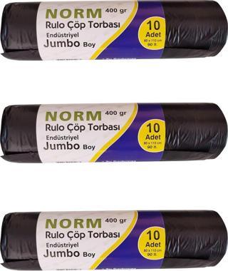 Norm Endüstriyel Jumbo Çöp Torbası Poşeti - 2 Kat - Siyah - 400 Gr. - 80 x 110 Cm. / 3 Rulo