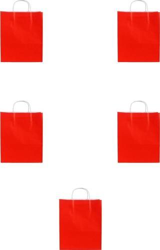 Büküm Saplı Kraft Kağıt Çanta Karton Hediyelik Poşet Torba - Kırmızı - 18x24 Cm. - 5 Adetlik Paket