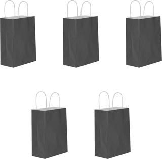 Büküm Saplı Kraft Kağıt Çanta Karton Hediyelik Poşet Torba - Siyah - 18x24 Cm. - 5 Adetlik Paket