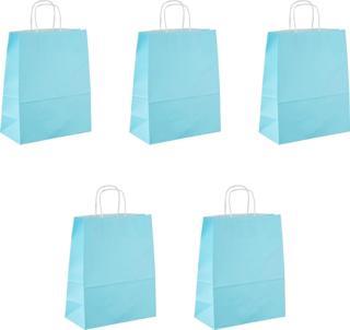 Büküm Saplı Kraft Kağıt Karton Hediyelik Çanta Poşet Torba - Mavi - 25x31 Cm. - 5 Adetlik 1 Paket