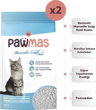 Pawmas Marsilya Sabunu Kokulu Bentonit Kedi Kumu 10 Lt x 2 Adet