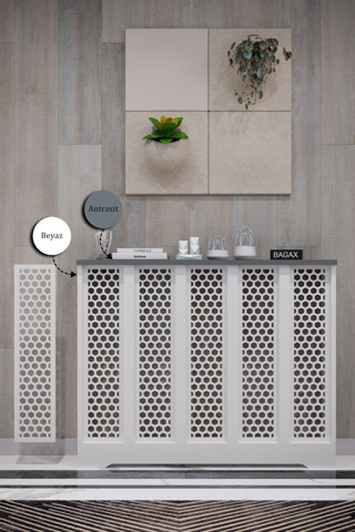 Bagax Bodrum Model, Beyaz Üstü Antrasit Renk, 96 Cm Petek Kaplama, Dresuar