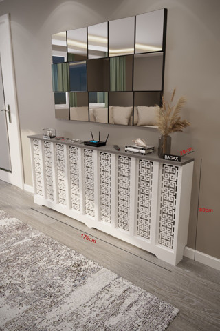 Bagax Karatay Model, Beyaz Üstü Antrasit Renk, 176 Cm Petek Kaplama, Dresuar