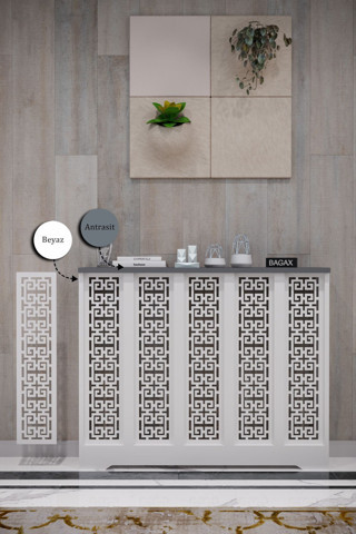 Bagax Karatay Model, Beyaz Üstü Antrasit Renk, 96 Cm Petek Kaplama, Dresuar