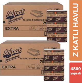 Selpak Extra Z Katlama Dispenser Havlu 200'Lü 24 Paket 21.5 X 24 Cm 2 Koli