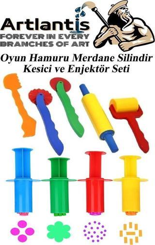 Oyun Hamuru Kalıbı Merdane Silindir Kesici ve Enjektör Seti 9 Parça 1 Paket Okul Kreş Ana Sınıfı Etkinlik Okul Öncesi