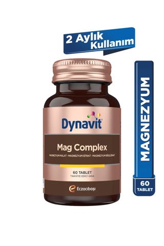 Dynavit Mag Complex 60 Tablet– 200mg Magnezyum Kompleks 3lü Form(Malat-Sitrat-Bisglisinat)-Kas&Kemik&Enerji