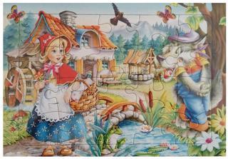 Kzl Kırmızı Başlıklı Kız ve Kurt Resimli Çocuk Puzzle Karton 32x23 cm
